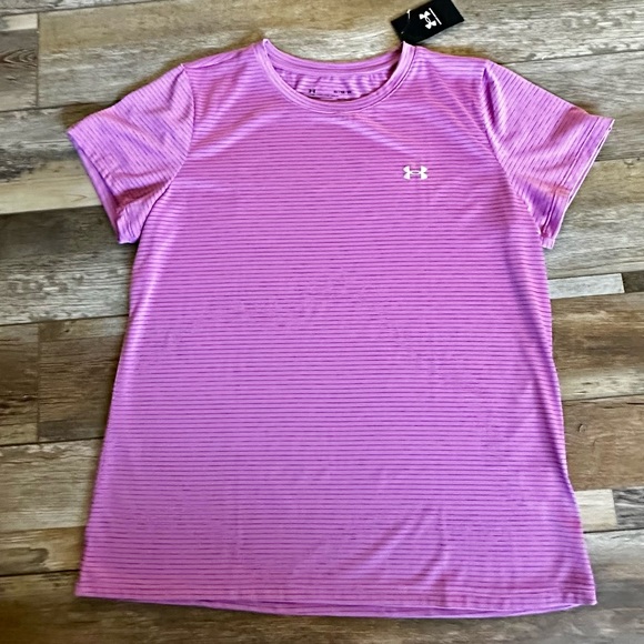UNDER ARMOUR NEW FITNESS TOP FUSCHIA STRIPE ADULT ADULT XL LOOSE FIT - Picture 2 of 6